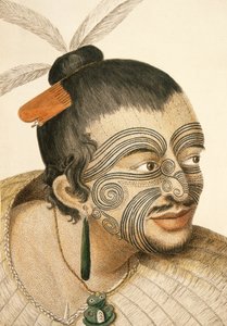 Maoripäällikön muotokuva kokonaamaisella Mokolla, 1769